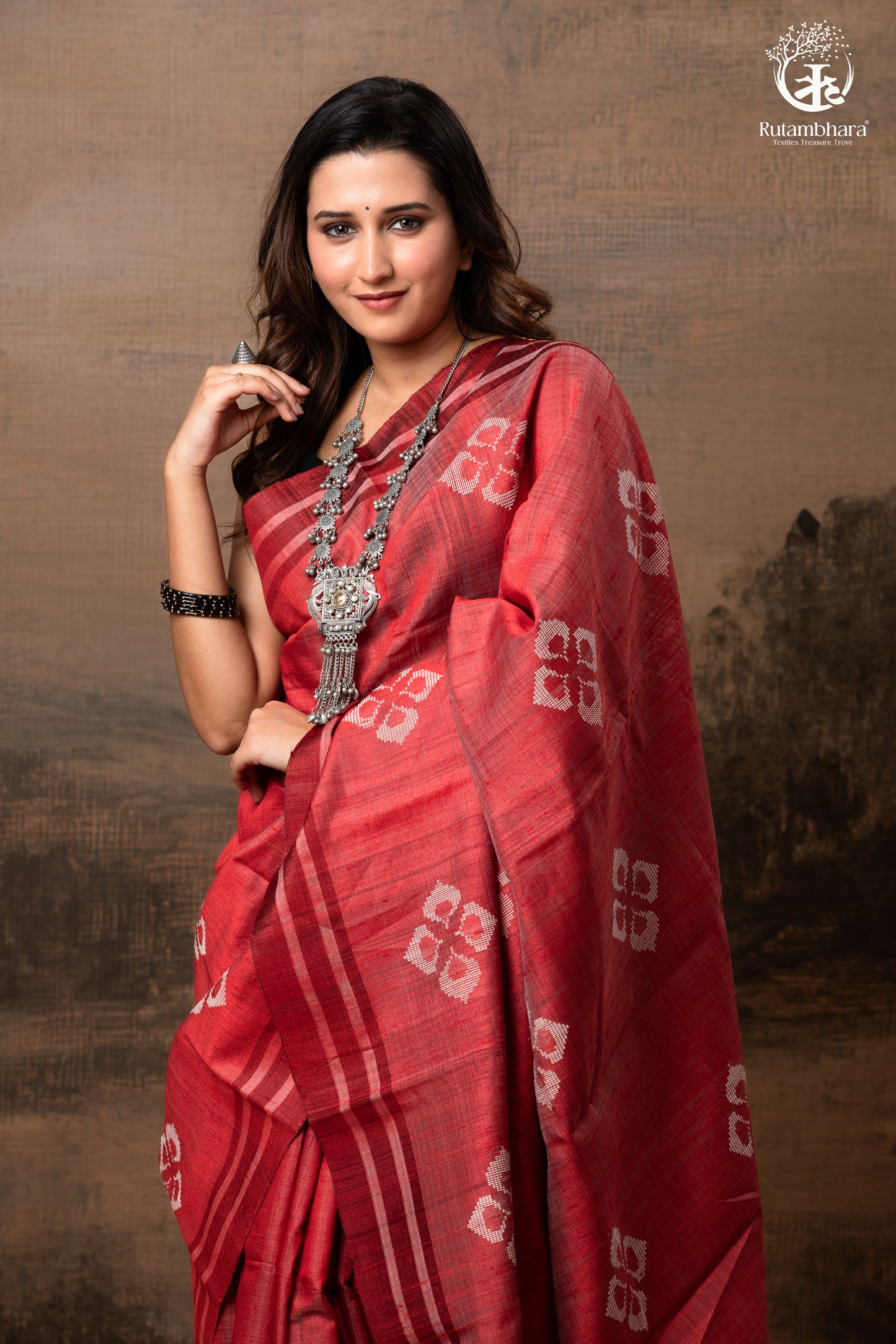 Pure Tussar Silk Saree - Dark Red