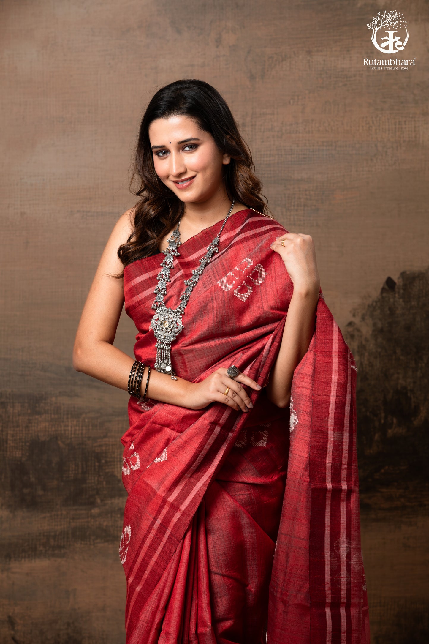 Pure Tussar Silk Saree - Dark Red