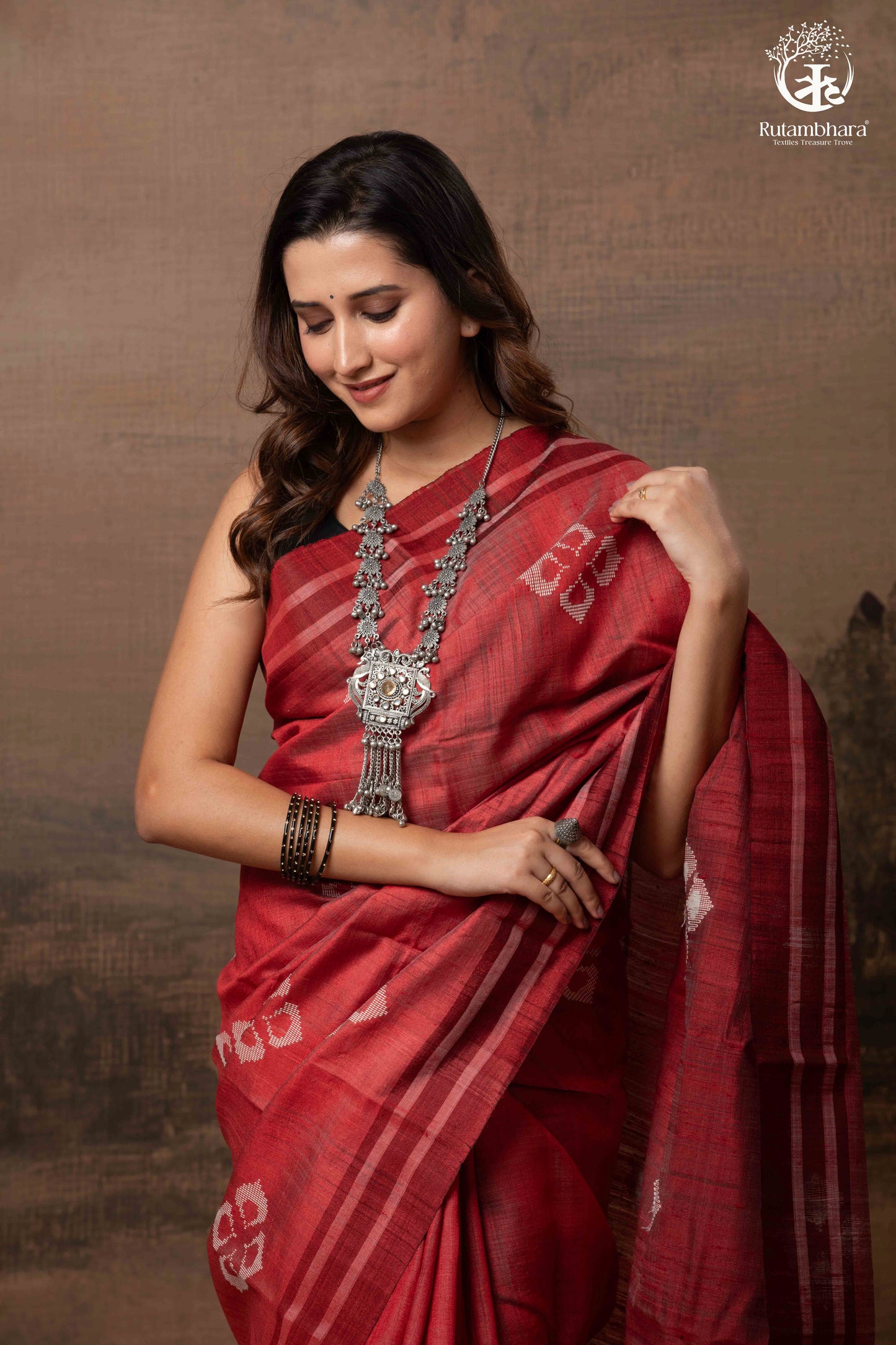 Pure Tussar Silk Saree - Dark Red