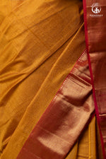 RAASTA - MUSTARD WITH DEEP PINK SELVEDGE AND GOLD ZARI CHATAI BORDER-RUTAMBHARA-RUTAMBHARA