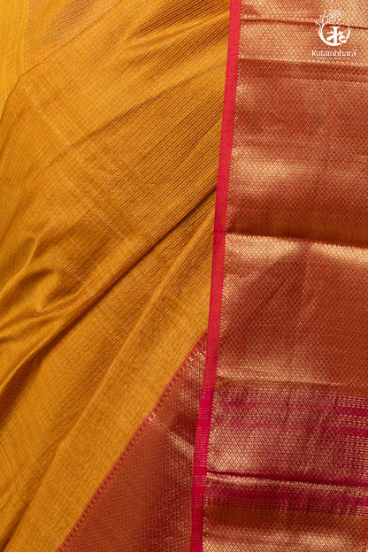 RAASTA - MUSTARD WITH DEEP PINK SELVEDGE AND GOLD ZARI CHATAI BORDER-RUTAMBHARA-RUTAMBHARA