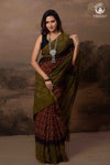 Handcrafted Ajrakh and Bandhani Chanderi Saree