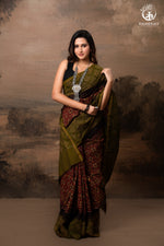 Handcrafted Ajrakh and Bandhani Chanderi Saree-Rutambhara-RUTAMBHARA