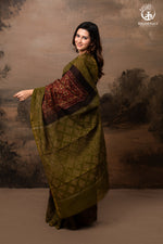 Handcrafted Ajrakh and Bandhani Chanderi Saree-Rutambhara-RUTAMBHARA