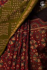 Handcrafted Ajrakh and Bandhani Chanderi Saree-Rutambhara-RUTAMBHARA