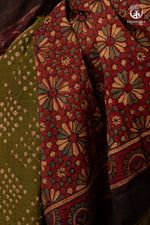 Handcrafted Ajrakh and Bandhani Chanderi Saree-Rutambhara-RUTAMBHARA