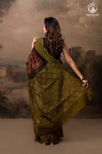 Handcrafted Ajrakh and Bandhani Chanderi Saree-Rutambhara-RUTAMBHARA