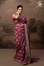 SAMBALPURI IKAT NATURAL DYES SAREE IN PURE SILK -4/3 PLY PURE MULBERRY SILK - ONION PINK-RUTAMBHARA-RUTAMBHARA