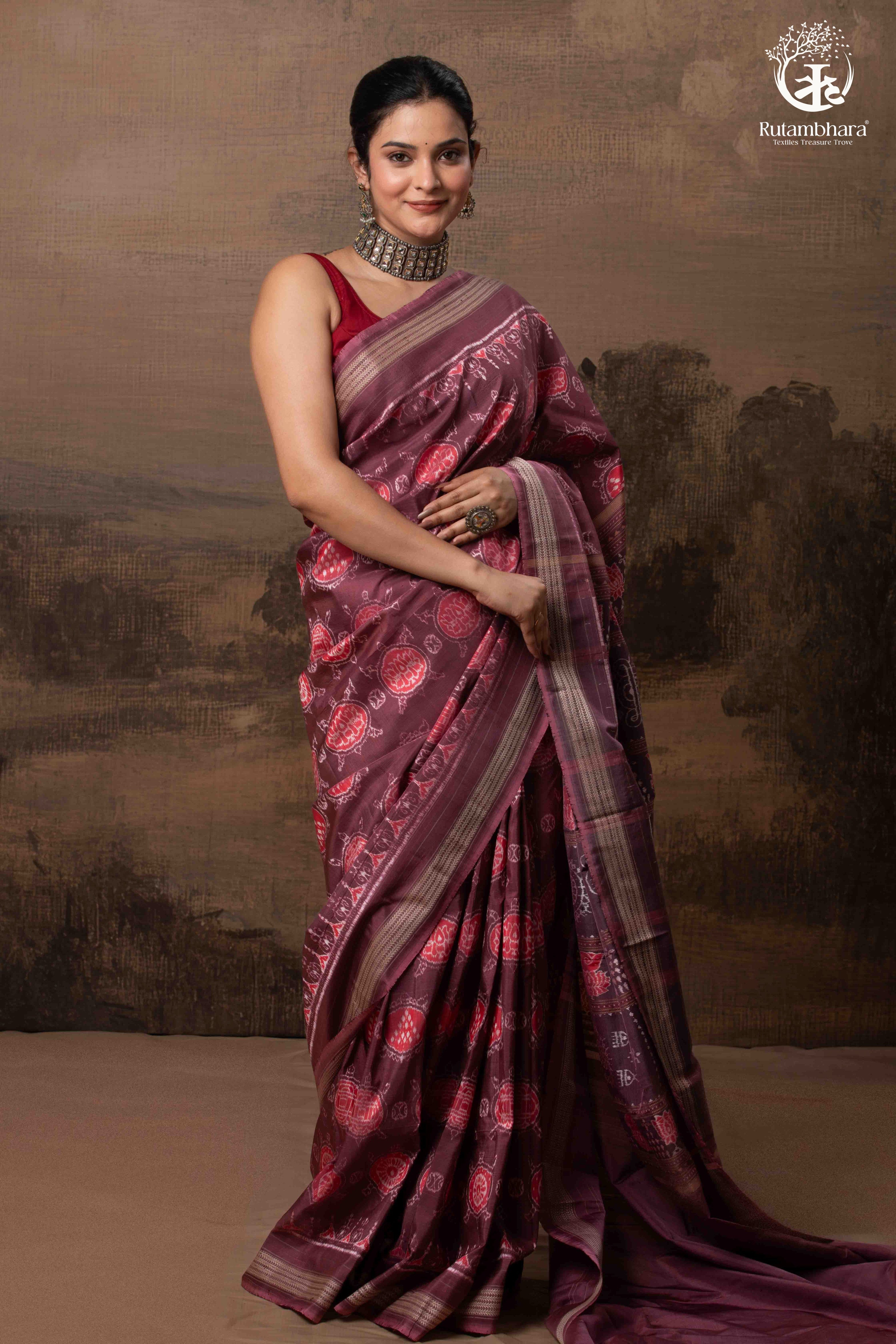 SAMBALPURI IKAT NATURAL DYES SAREE IN PURE SILK -4/3 PLY PURE MULBERRY SILK - ONION PINK