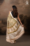 SIYAHI - BEIGE HANDWOVEN HAND BLOCK PRINTED GOLD ZARI BORDER COTTON SAREE