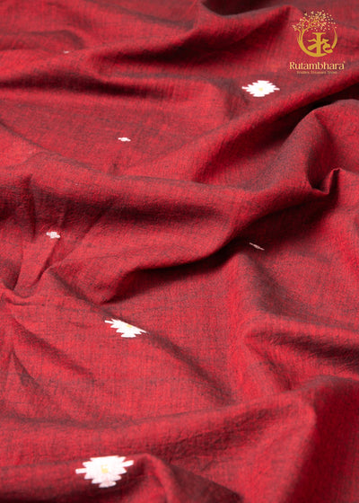 Keesha - Silent Bloom an Essential Jamdani in Crimson - 2.5 Metre