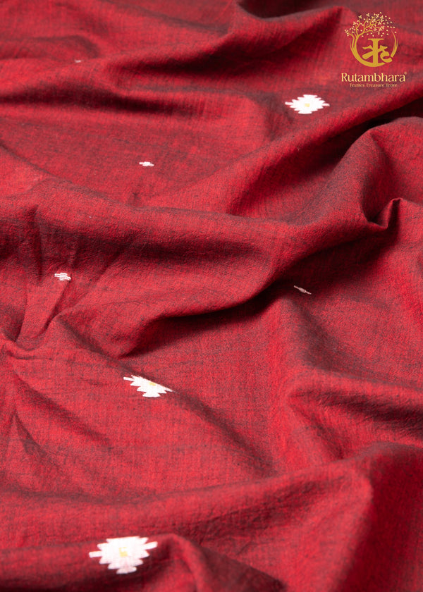 Keesha - Silent Bloom an Essential Jamdani in Crimson - 2.5 Metre