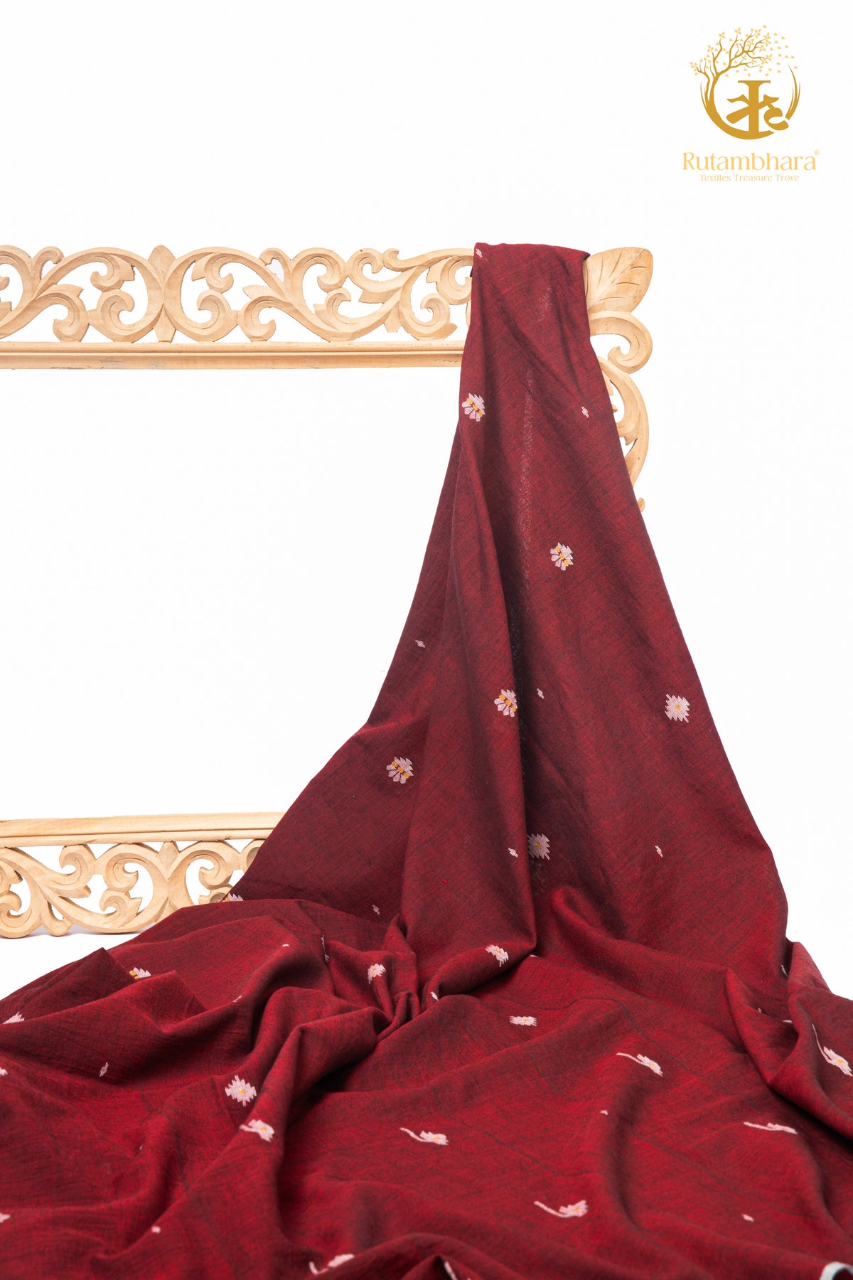 Keesha - Silent Bloom an Essential Jamdani in Crimson - 2.5 Metre