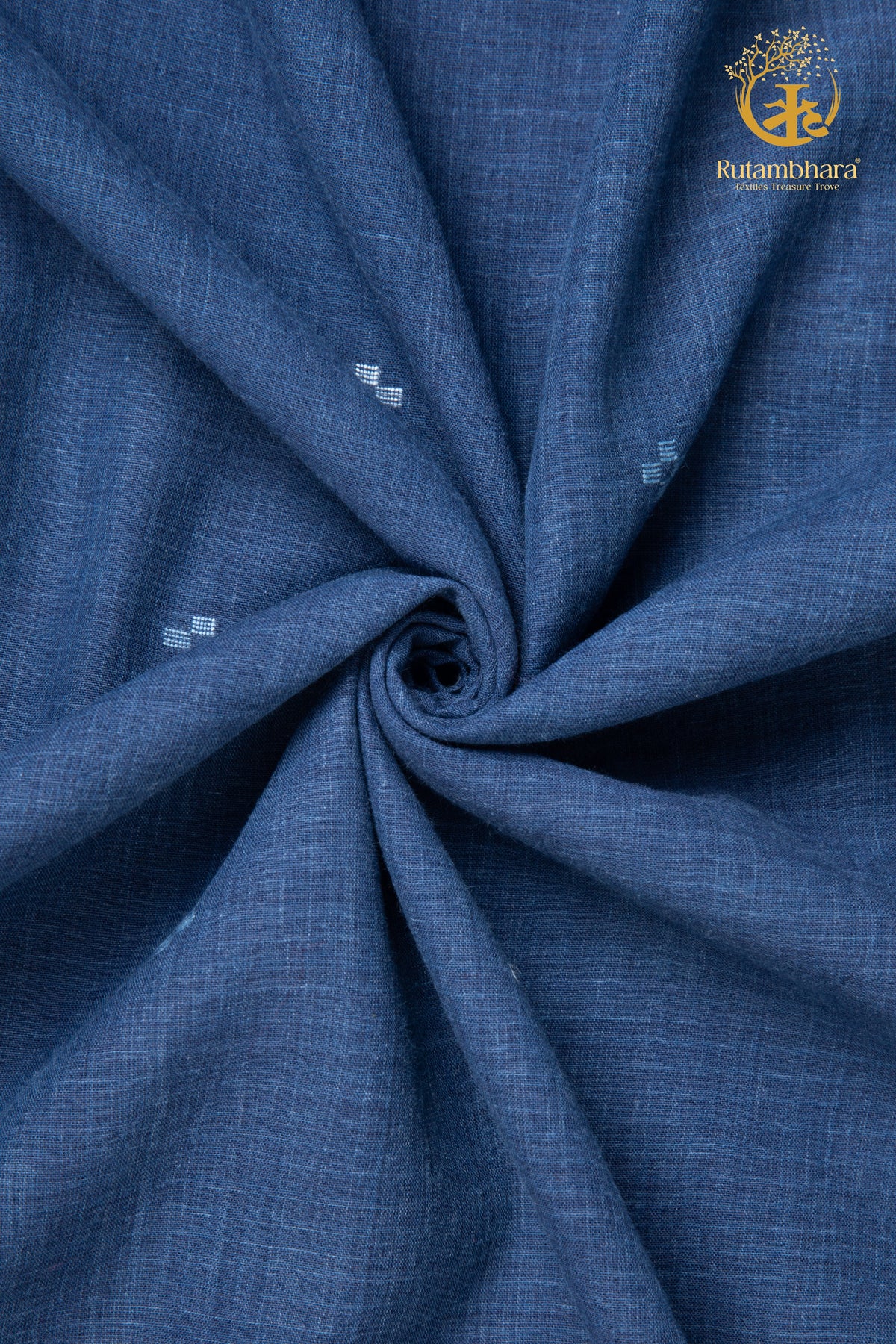 KEESHA - Indigo Broad Border White Buta Jamdani Fabric - 2.5 Metre