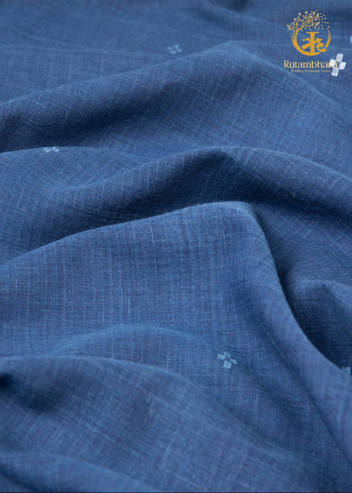 KEESHA - Indigo Broad Border White Buta Jamdani Fabric - Per Metre