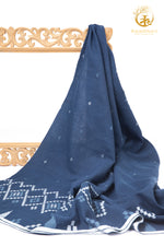 KEESHA - Indigo Broad Border White Buta Jamdani Fabric - Per Metre