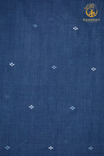 KEESHA - Indigo Broad Border White Buta Jamdani Fabric - Per Metre