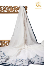 KEESHA - Indigo Border White Jamdani Fabric - Per Metre
