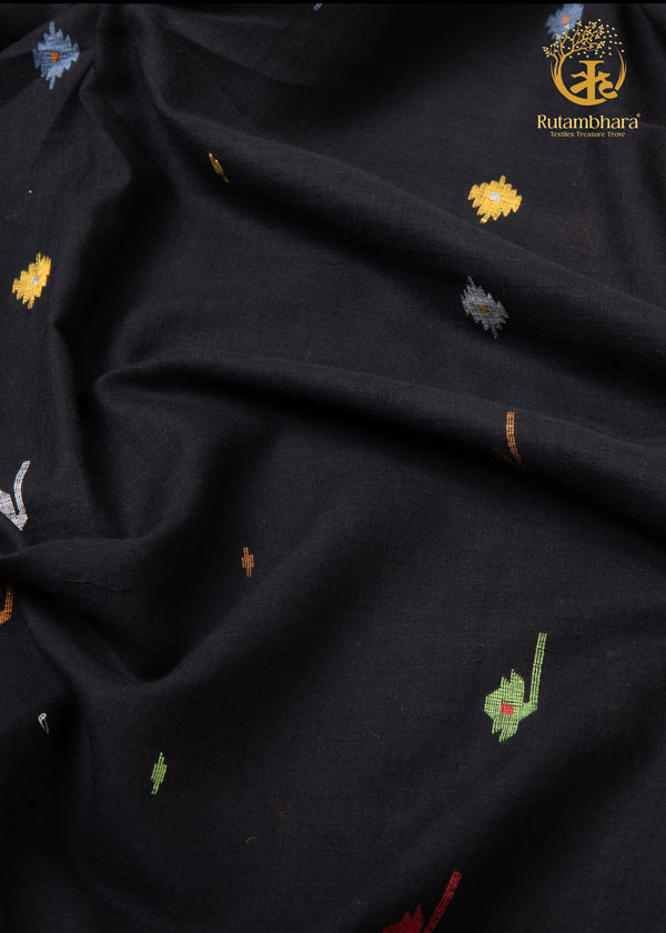 KEESHA - Midnight Black Stillness Jamdani Fabric Per Metre