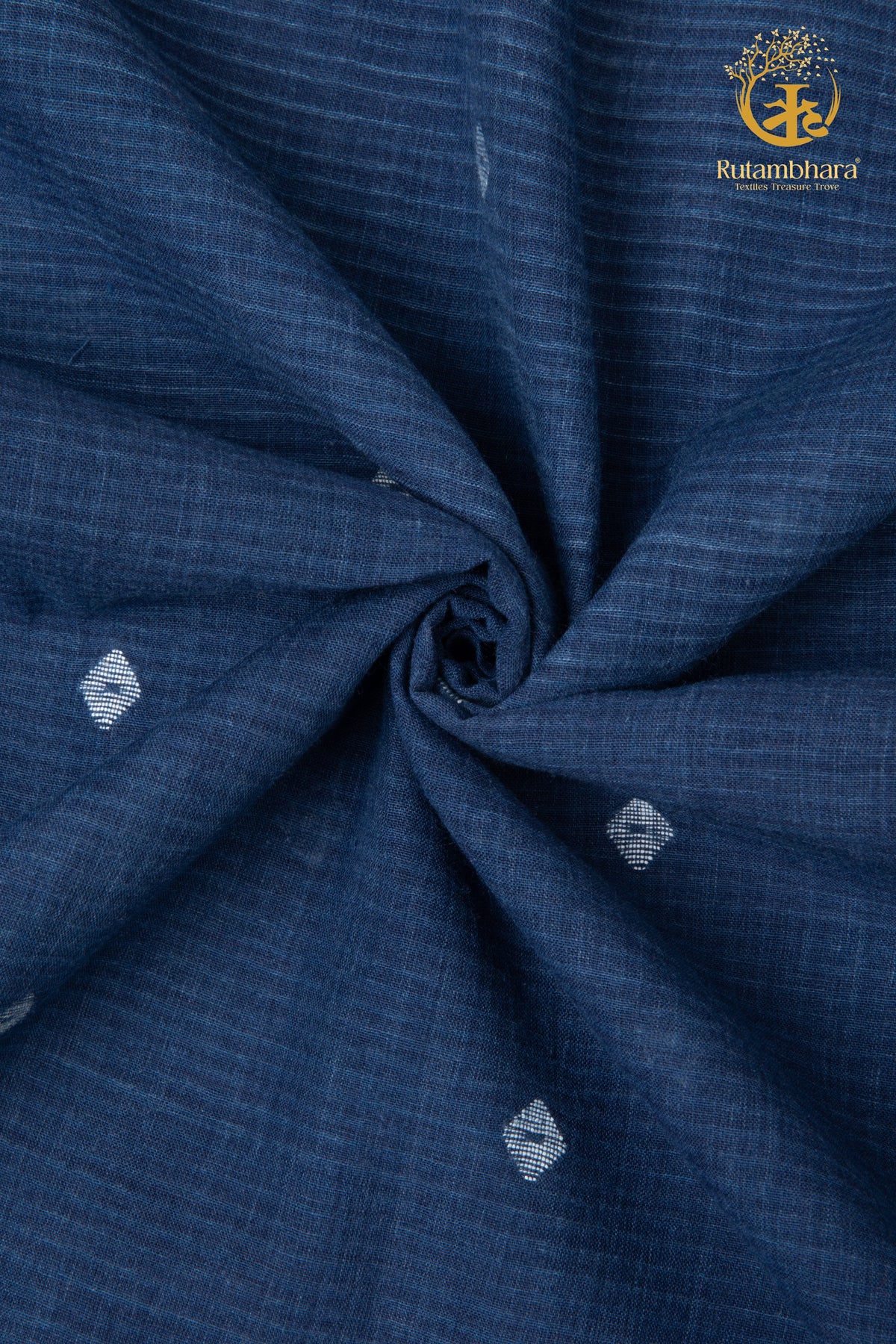 KEESHA - Indigo Jamdani White Diamond Buta Fabric - Per Metre