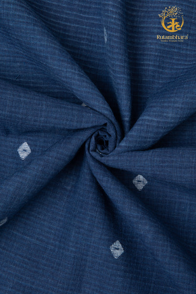 KEESHA - Indigo Jamdani White Diamond Buta Fabric - Per Metre