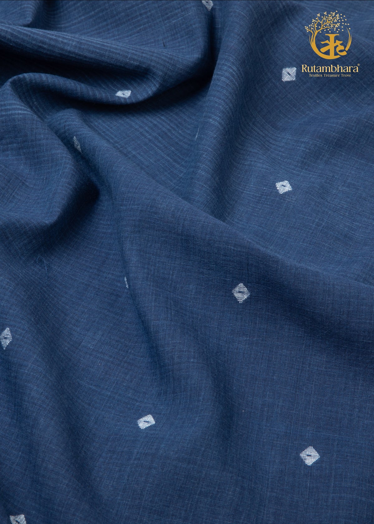 KEESHA - Indigo Jamdani White Diamond Buta Fabric - Per Metre