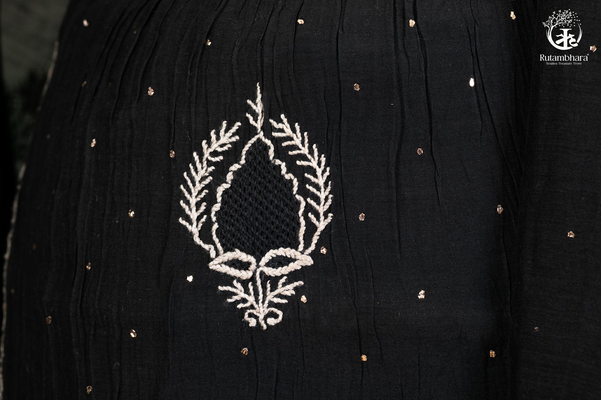 Elegant Hand-Embroidered Lucknowi Suit in Classic Black-RUTAMBHARA -RUTAMBHARA