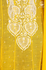 Sunshine Yellow Mul Chanderi Lucknowi Suit Set-RUTAMBHARA -RUTAMBHARA