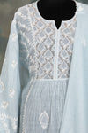 Pastel Blue Mul Chanderi Lucknowi Suit with Hand Embroidered