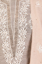 Beige Mul Chanderi Lucknowi Hand Embroidered Suit Set-RUTAMBHARA-RUTAMBHARA