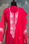 Deep Pink Mul Chanderi Lucknowi Hand Embroidered Suit Set