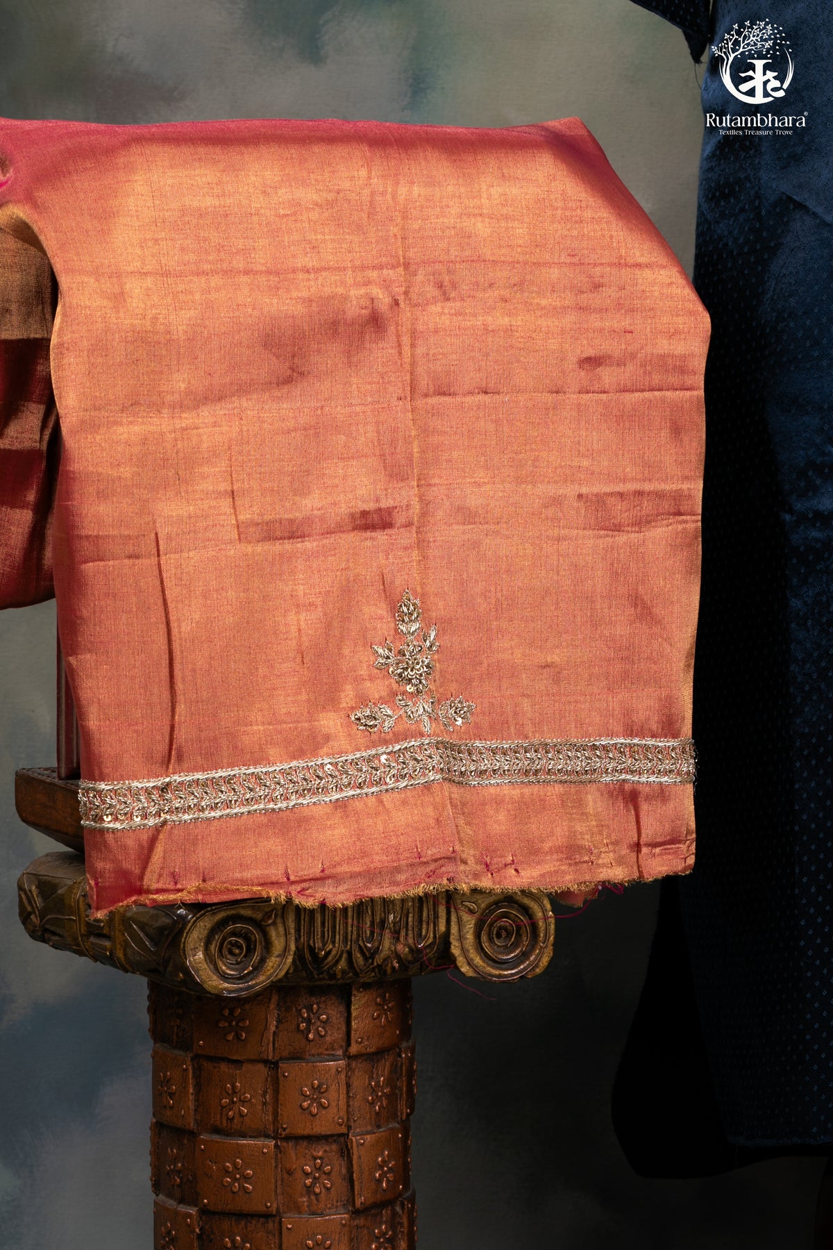 Elegant Navy Blue Mashroo Silk Suit Set with Tissue Banarasi Dupatta
