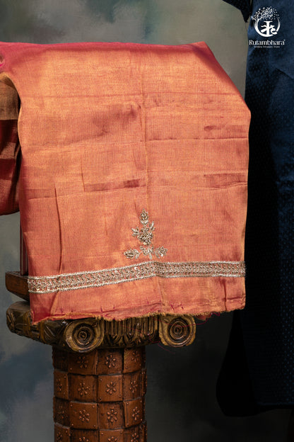 Elegant Navy Blue Mashroo Silk Suit Set with Tissue Banarasi Dupatta-RUTAMBHARA -RUTAMBHARA