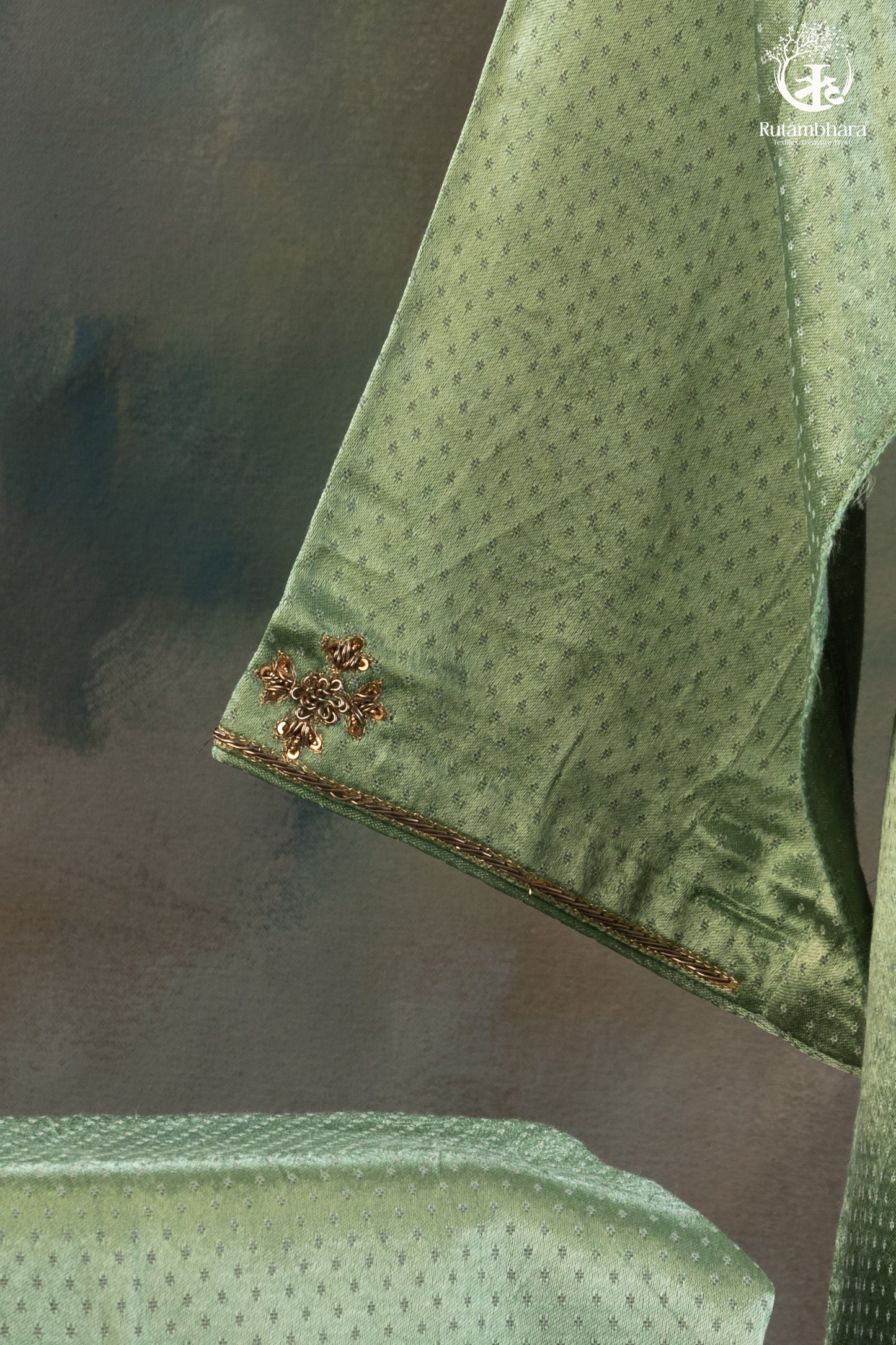 Mint Green Mashroo Silk Suit Set with Subtle Zari Zardozi Hand Embroidery