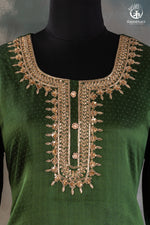Emerald Green Mashroo Silk Suit Set with Rust Orange Bottom-RUTAMBHARA-RUTAMBHARA
