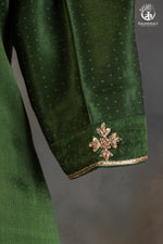 Emerald Green Mashroo Silk Suit Set with Rust Orange Bottom-RUTAMBHARA-RUTAMBHARA