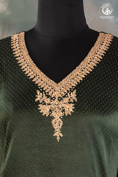 Bottle Green Mashroo Silk Suit Set with Rose Pink Bottom-RUTAMBHARA-RUTAMBHARA