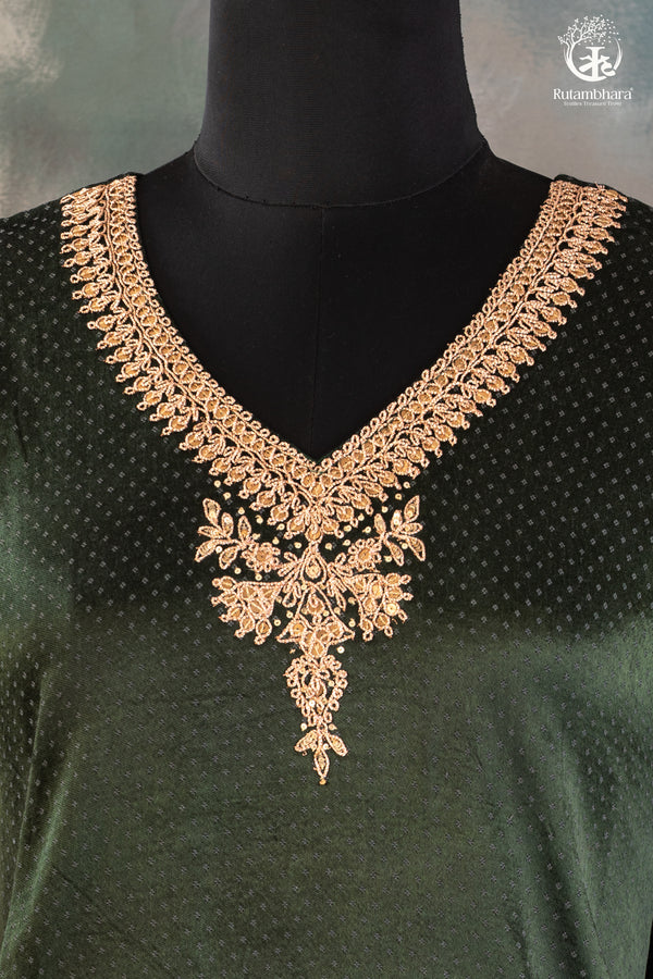 Bottle Green Mashroo Silk Suit Set with Rose Pink Bottom-RUTAMBHARA-RUTAMBHARA