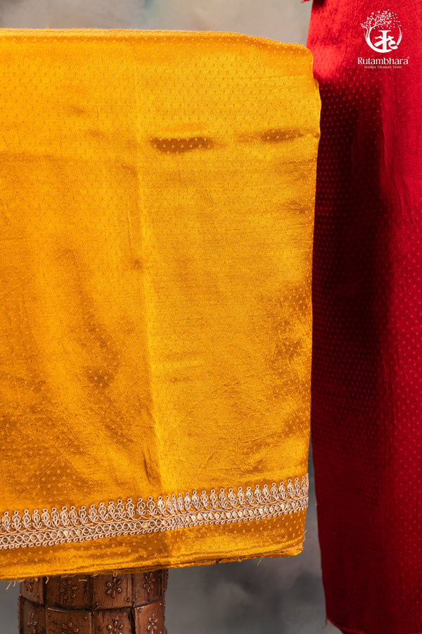 Red & Mustard Dana Mashru Silk Suit with Zari Zardozi Hand Embroidery-RUTAMBHARA -RUTAMBHARA