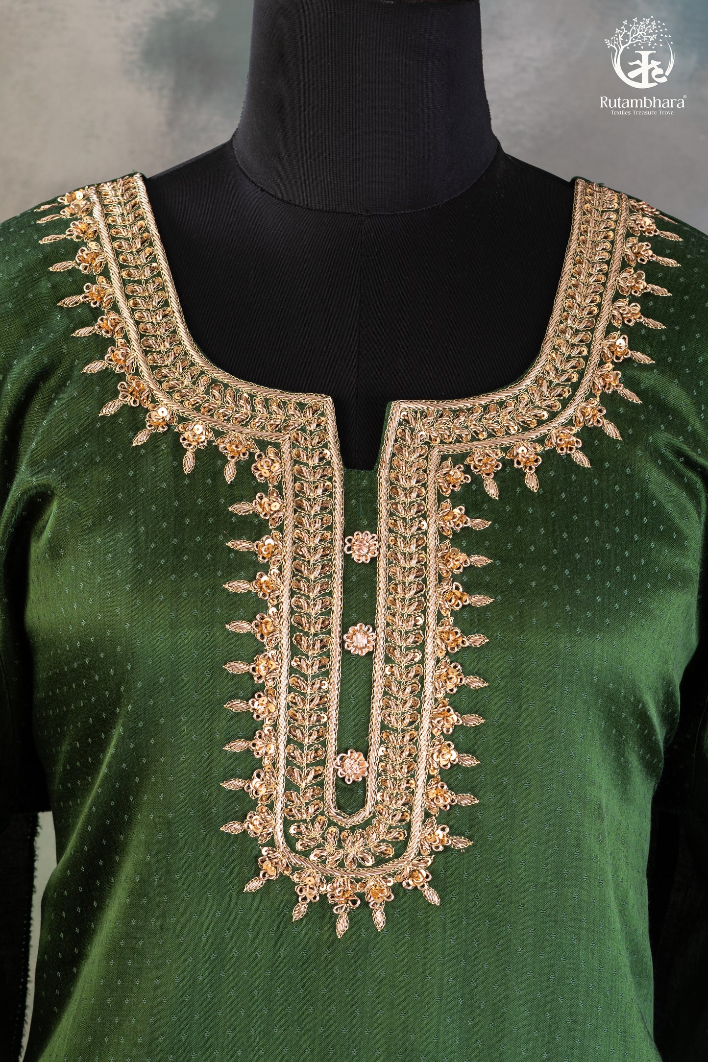 Bright Green Dana Mashroo Silk Suit with Zari Zardozi Hand Embroidery