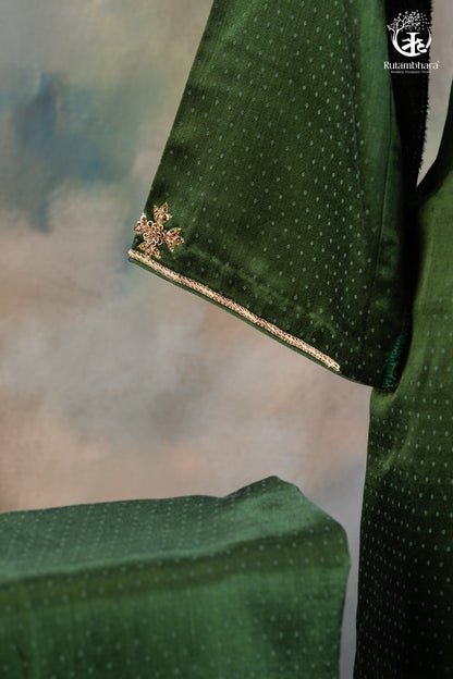 Bright Green Dana Mashroo Silk Suit with Zari Zardozi Hand Embroidery-RUTAMBHARA -RUTAMBHARA