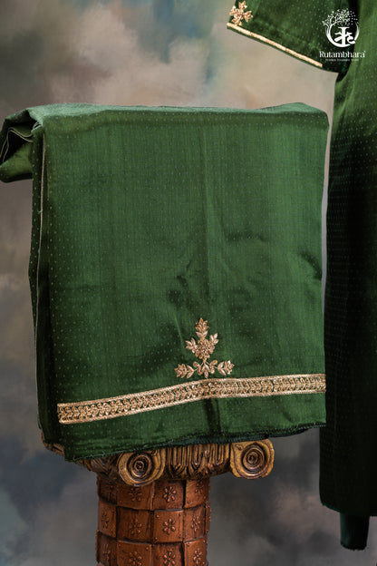 Bright Green Dana Mashroo Silk Suit with Zari Zardozi Hand Embroidery-RUTAMBHARA -RUTAMBHARA