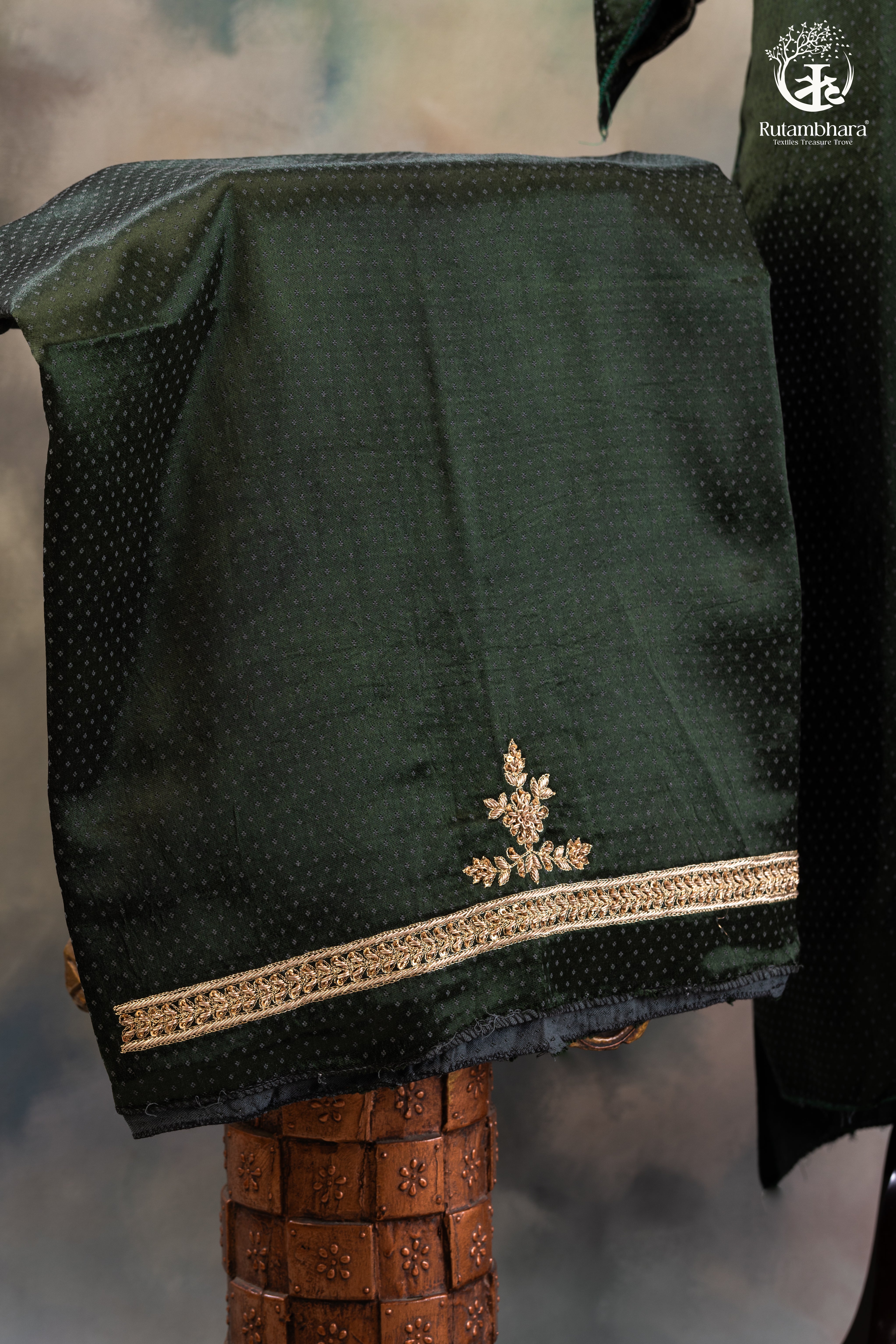 Emerald Green Dana Mashru Silk Suit with Zari Zardozi Hand Embroidery