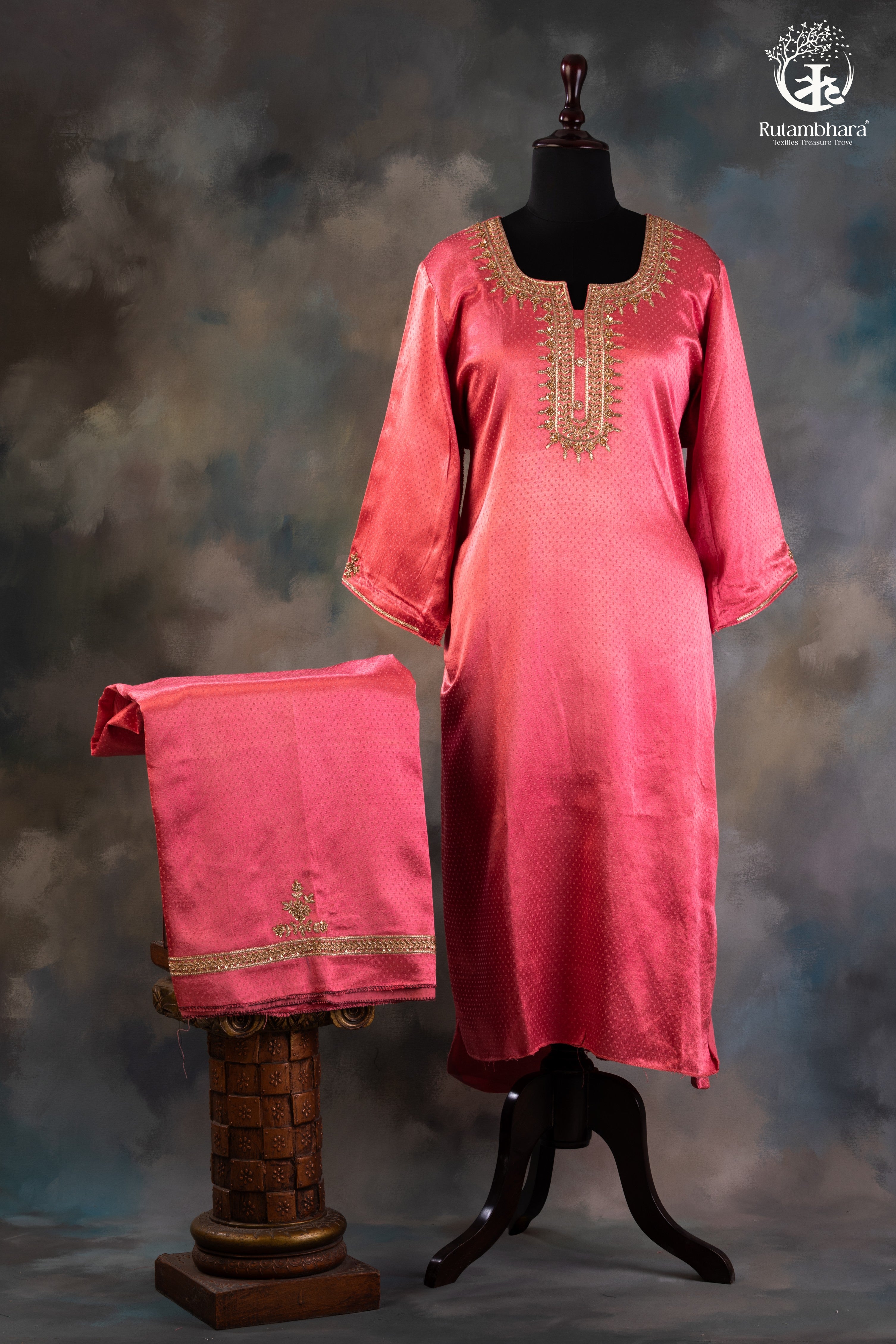 Blush Pink Dana Mashru Silk Suit with Zari Zardozi Hand Embroidery