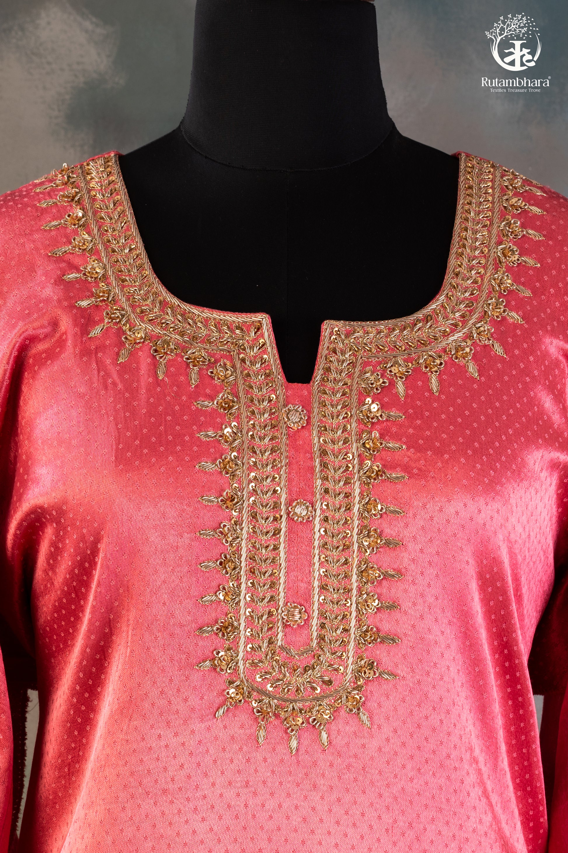 Blush Pink Dana Mashru Silk Suit with Zari Zardozi Hand Embroidery-RUTAMBHARA -RUTAMBHARA