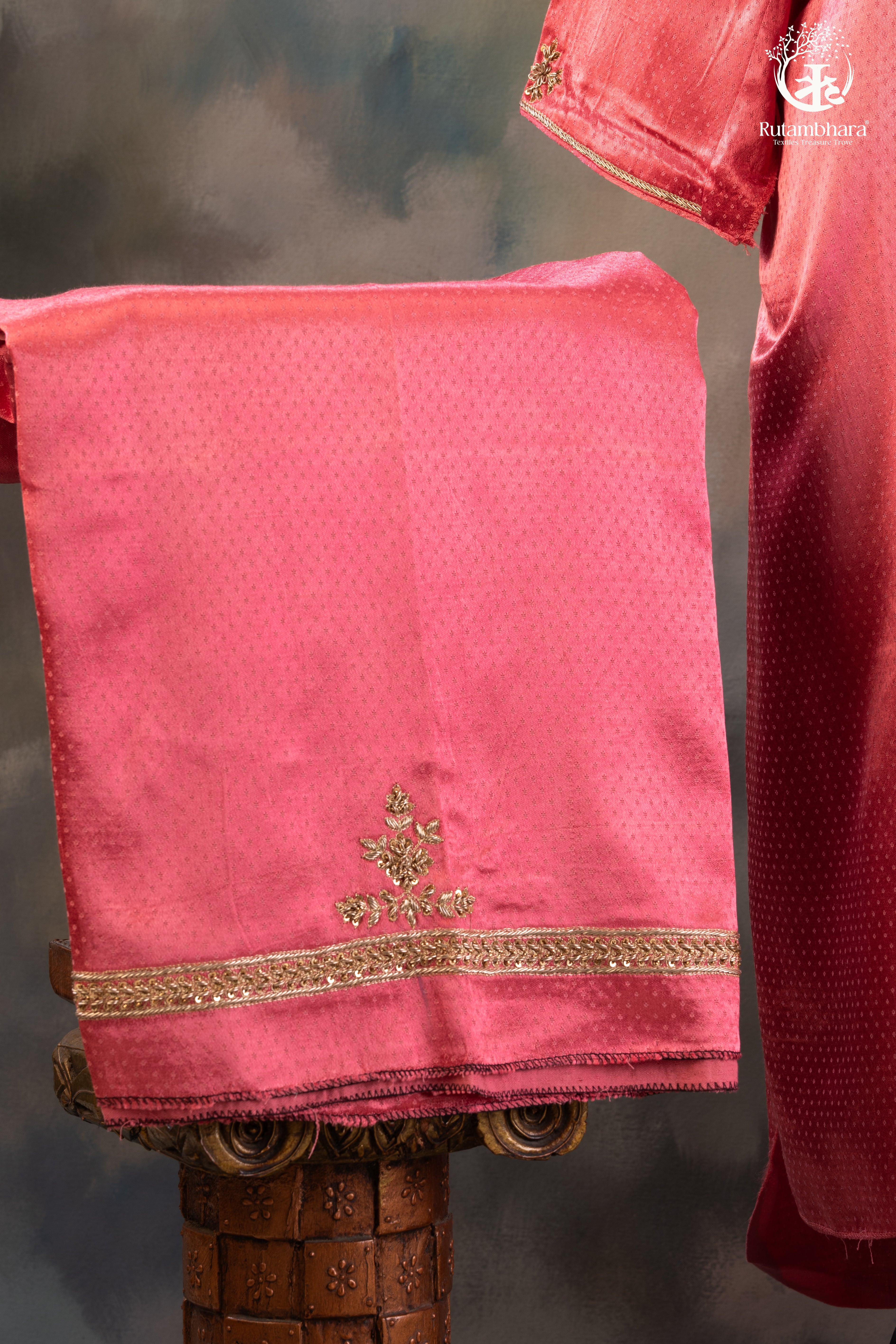 Blush Pink Dana Mashru Silk Suit with Zari Zardozi Hand Embroidery