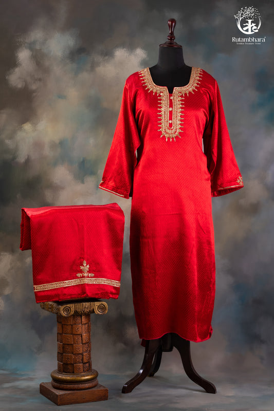 Radiant Red Dana Mashru Silk Suit with Zari Zardozi Hand Embroidery
