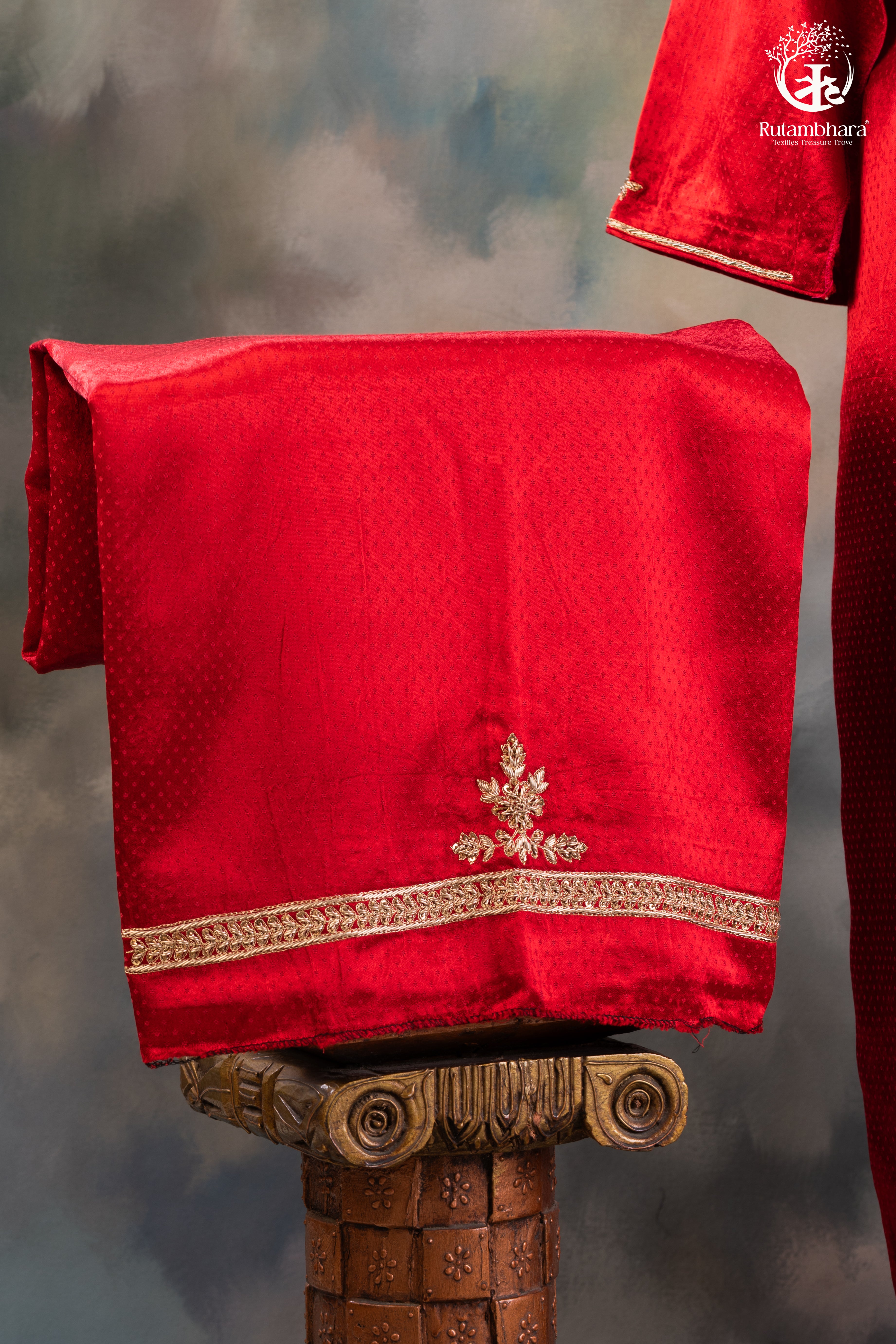 Radiant Red Dana Mashru Silk Suit with Zari Zardozi Hand Embroidery