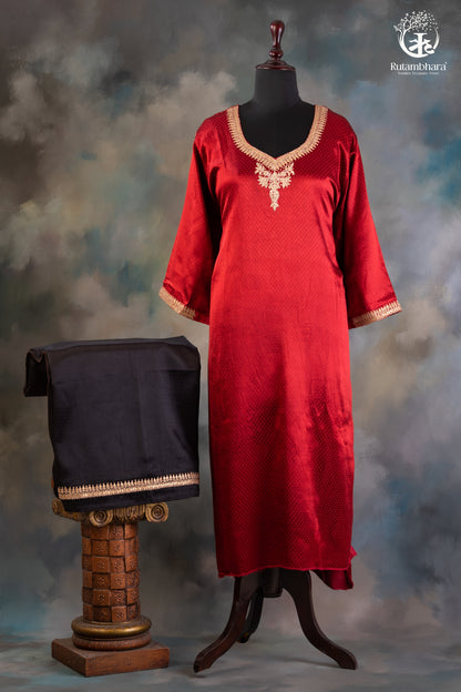 Elegant Dana Mashroo Silk Suit with Zari Zardozi Hand Embroidery-RUTAMBHARA -RUTAMBHARA