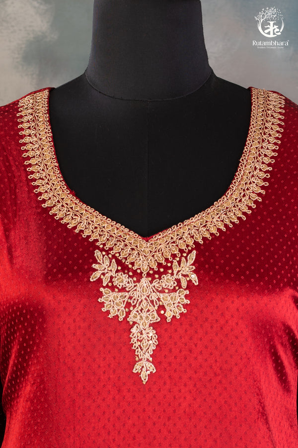 Elegant Dana Mashroo Silk Suit with Zari Zardozi Hand Embroidery-RUTAMBHARA -RUTAMBHARA